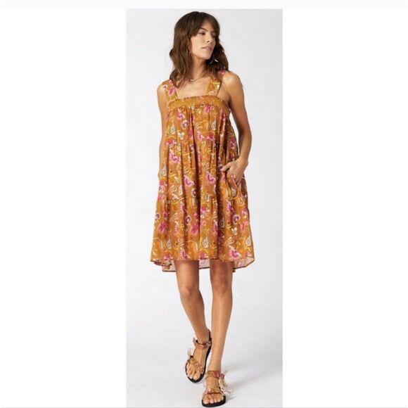 Xirena Women's Sz XS Milly Floral Orange Sunset Trapeze A-Line Boho Mini Dress - Picture 1 of 9